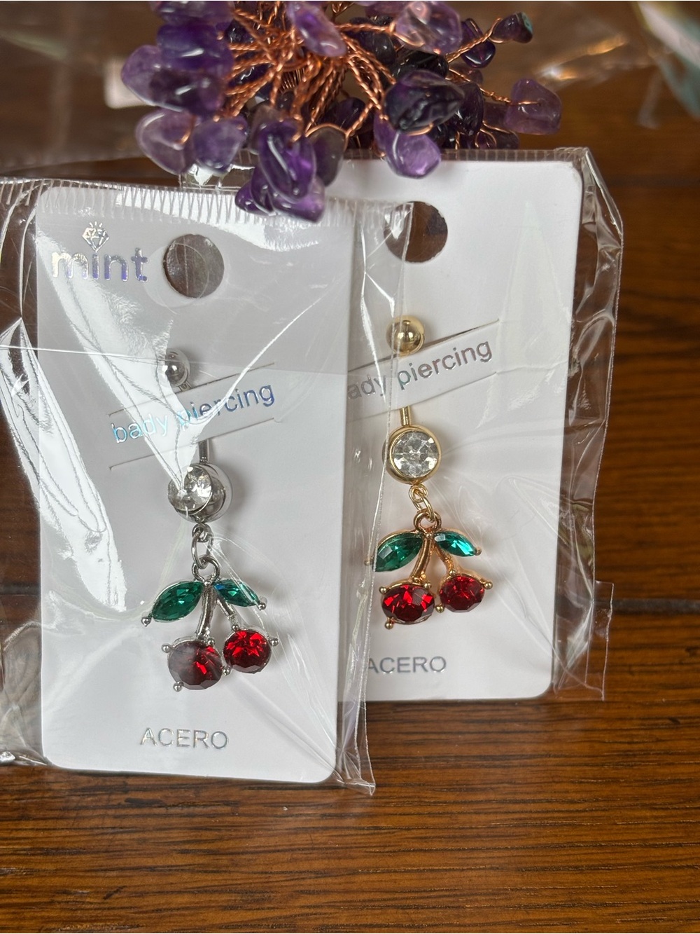 Belly button jewelry adorable cherries in gold or silver u pick